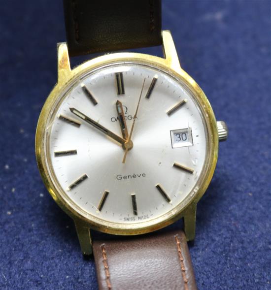 A gentlemans Omega steel and gold plated manual wind wrist watch.